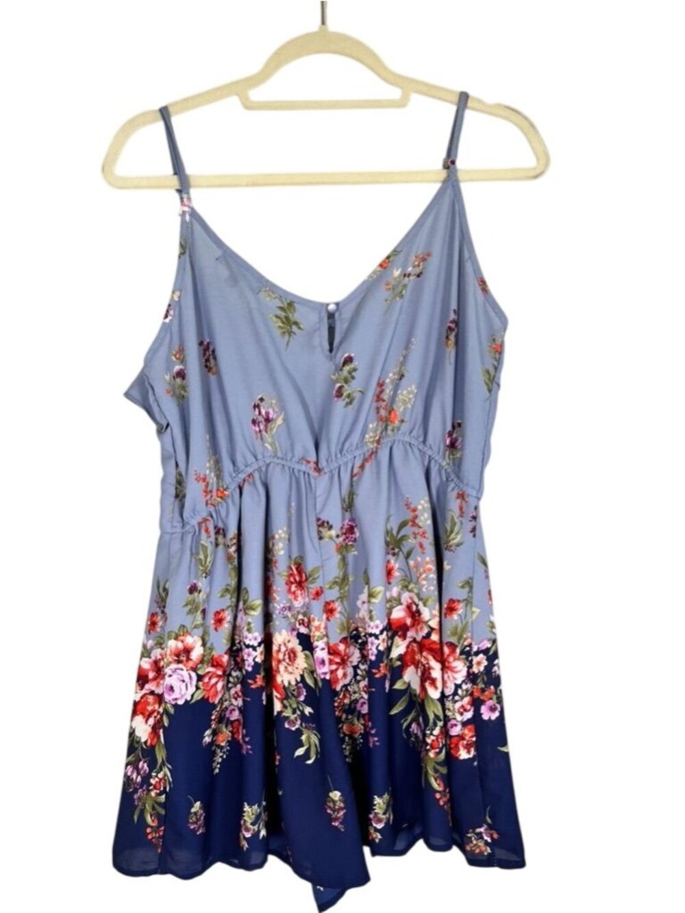 Colorful Floral Tank Romper Blue XL Boho Indie Festival Chic Cottage Western